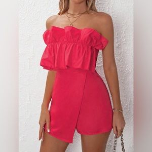 Ruffle Trim Tube Romper